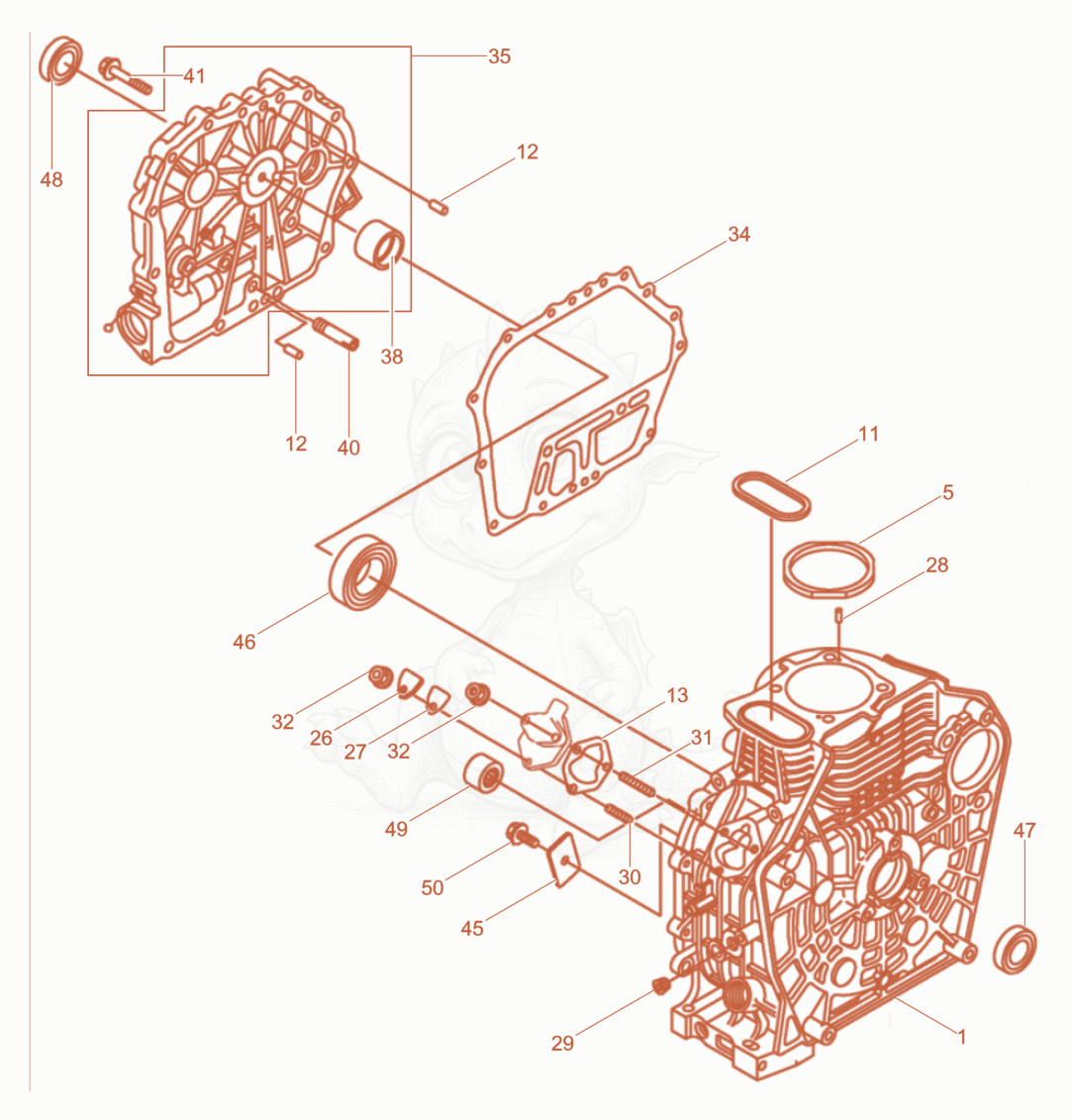 Despiece del Cylinder housing de una máquina Wacker Neuson DPU4045YE, con globos numerados