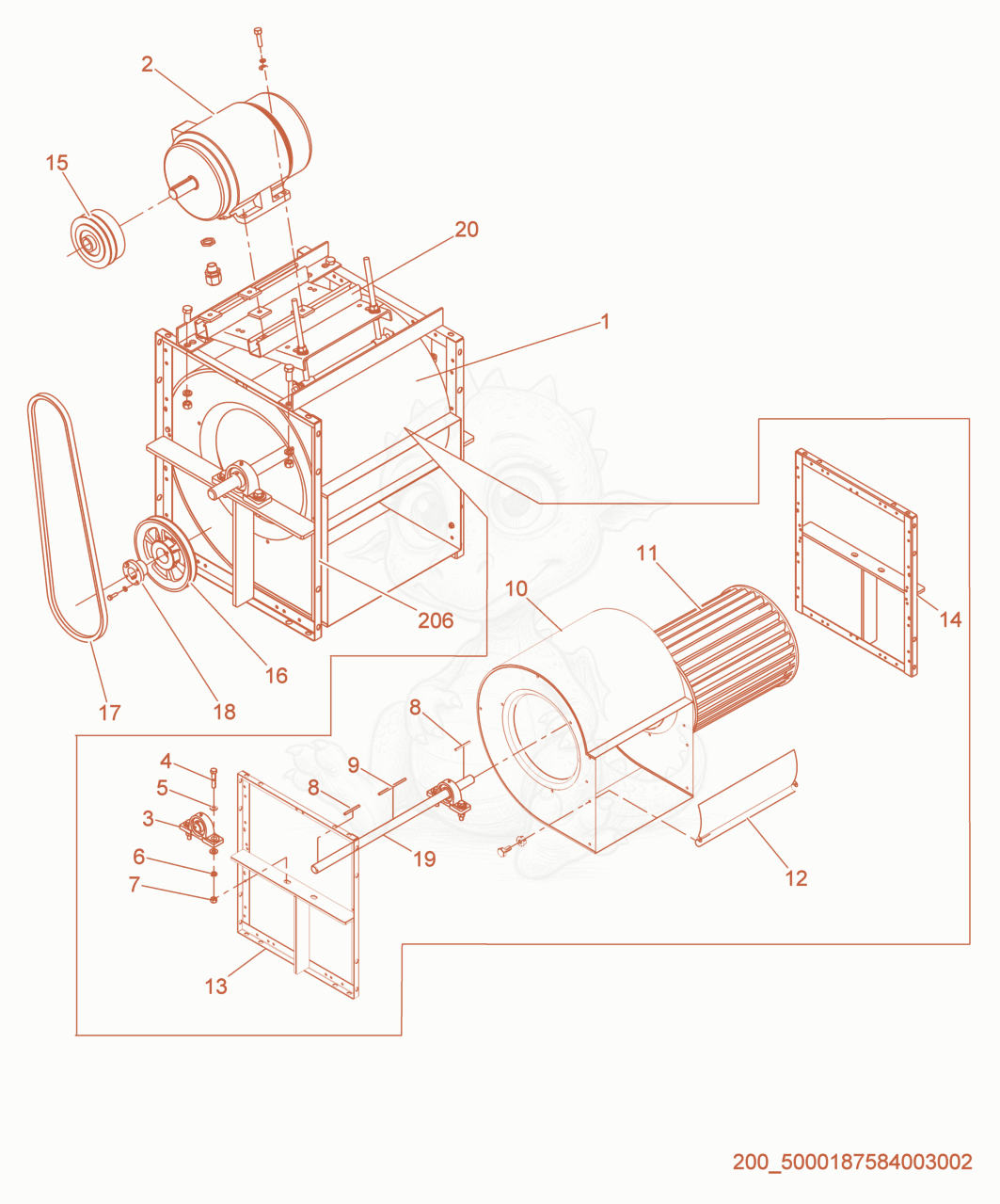 Exploded parts diagram of the Blower cpl. 1~ of a Wacker Neuson HI900D, with numbered balloons
