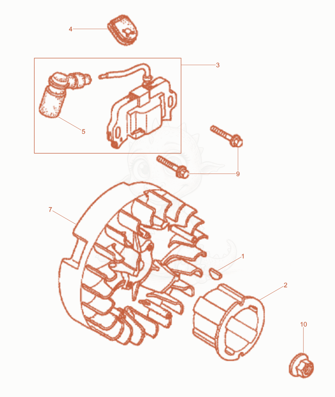 Exploded parts diagram of the Flywheel-Ignition Coil of a Wacker Neuson BS68-4AB/28, with numbered balloons