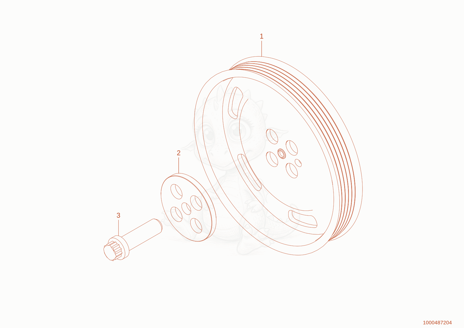 Exploded parts diagram of the belt pulley of a Wacker Neuson EW100-2, with numbered balloons