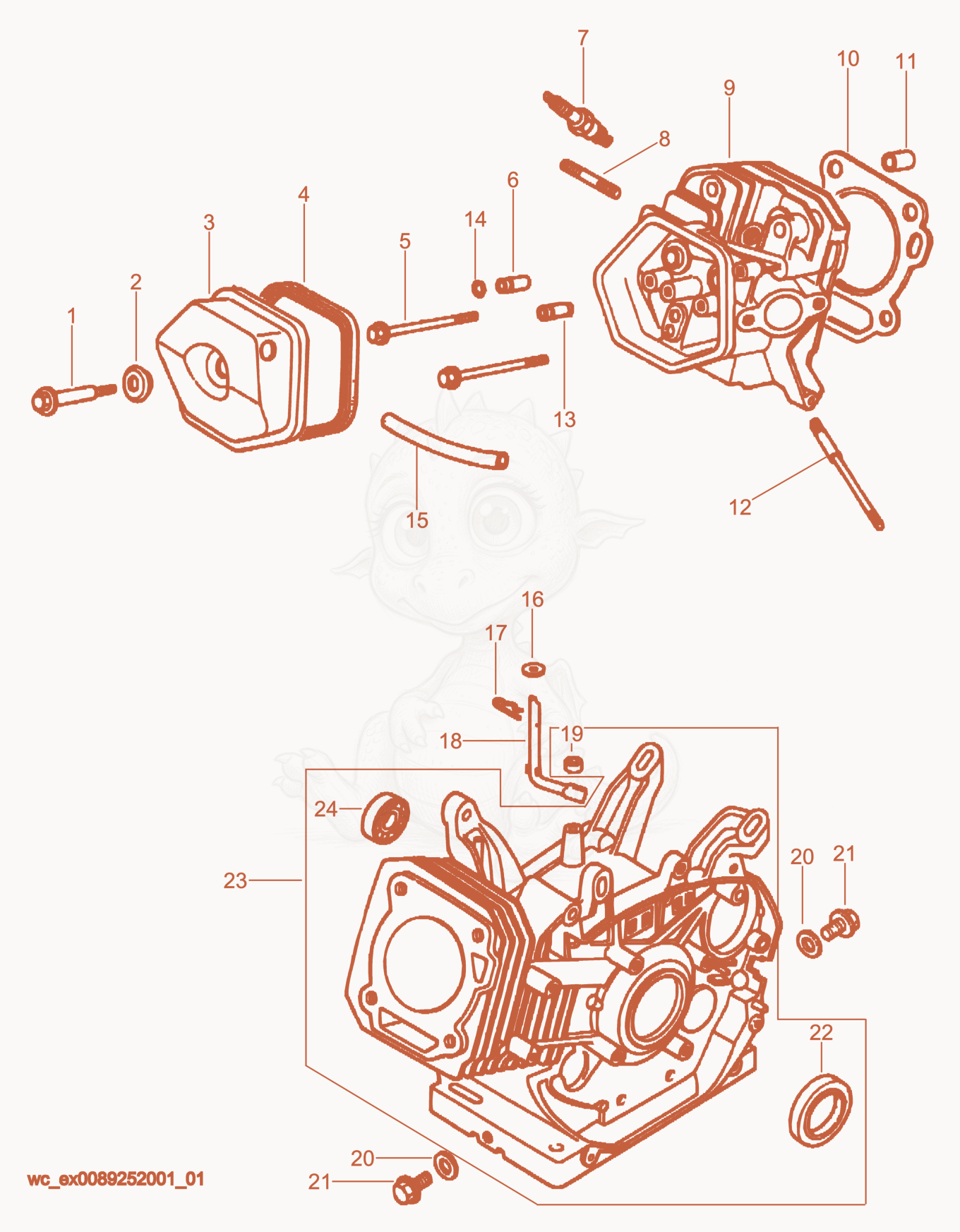 Exploded parts diagram of the Cylinder Head/Engine Block of a Wacker Neuson GS5.6A, with numbered balloons