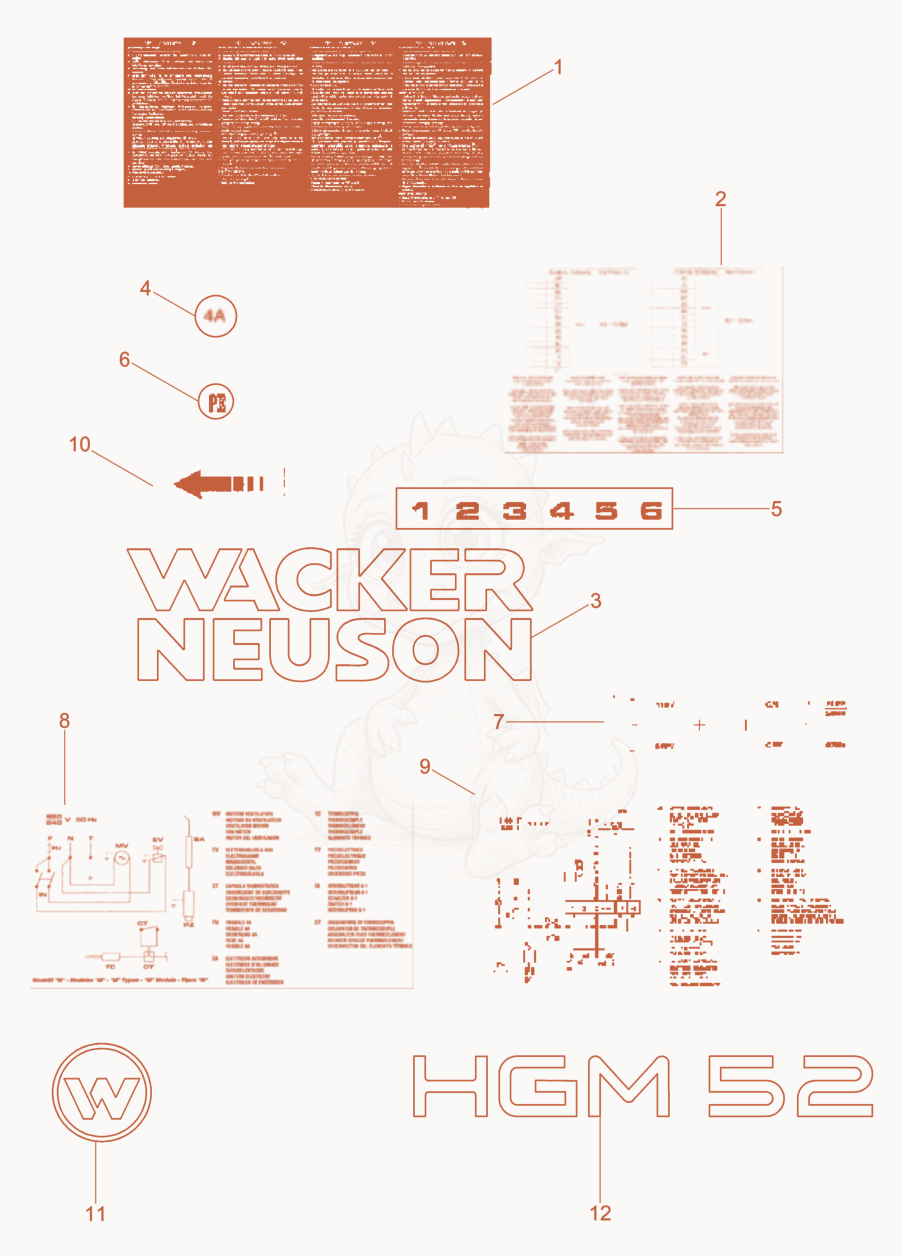 Exploded parts diagram of the Label of a Wacker Neuson HGM52WGB, with numbered balloons