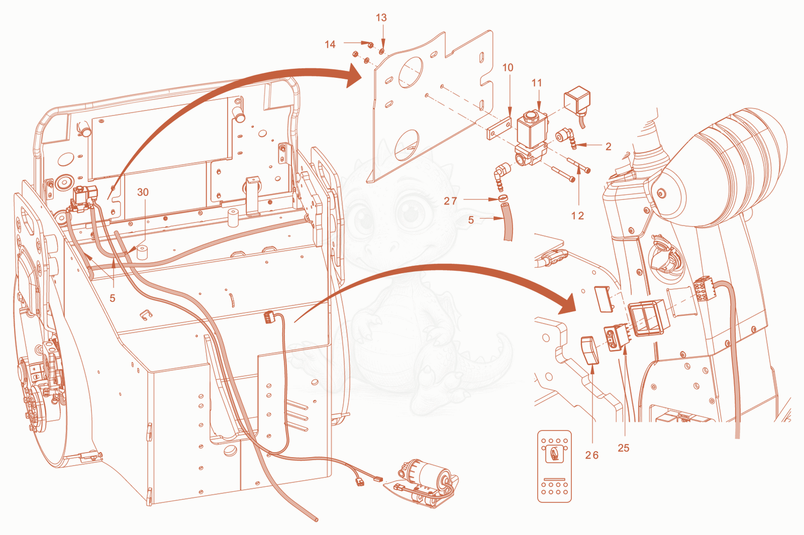 Exploded parts diagram of the electrical system of a Wacker Neuson RD28-120DPF, with numbered balloons