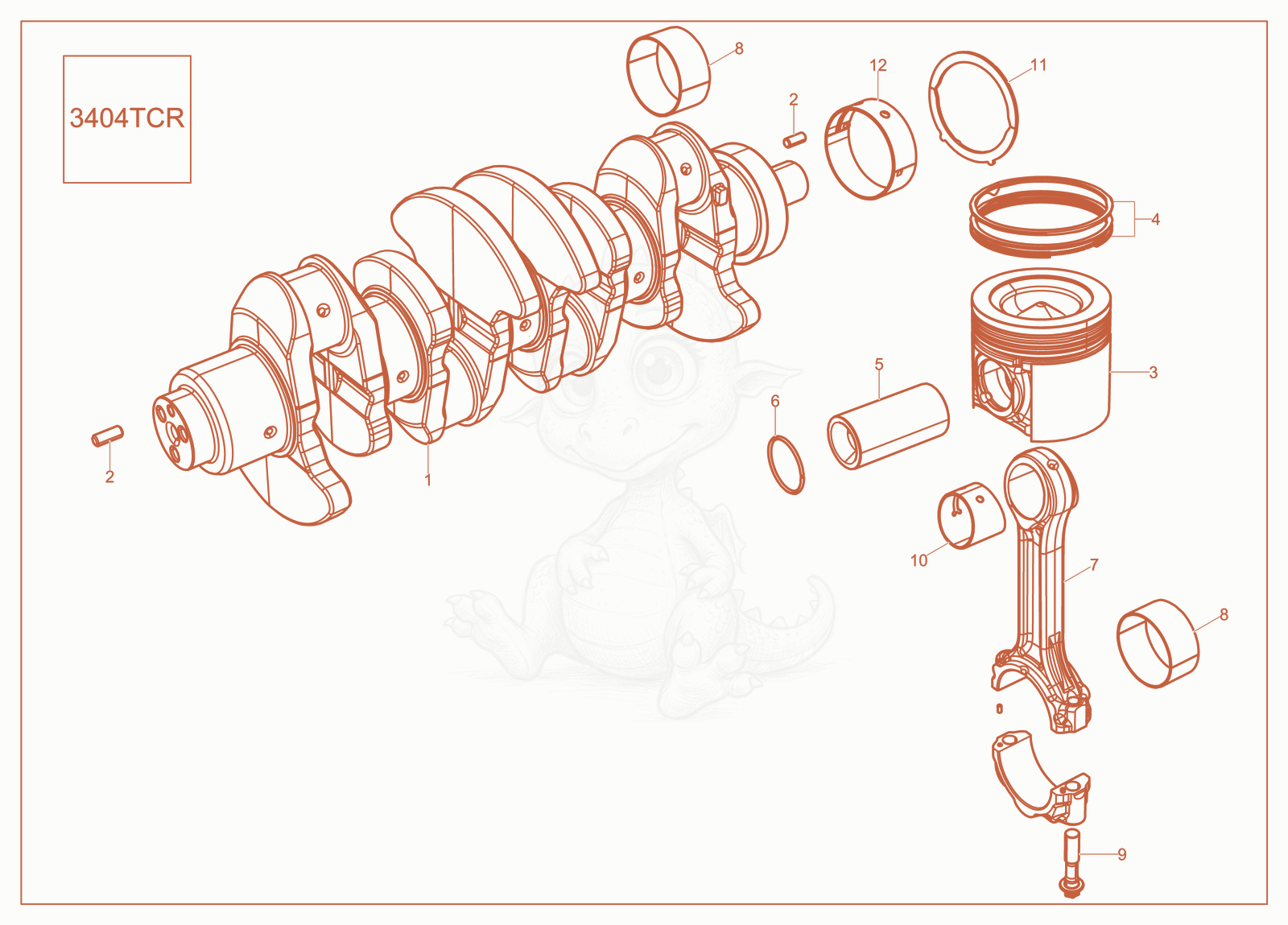 Exploded parts diagram of the Crankshaft, Piston of a Wacker Neuson ST45(S06-6), with numbered balloons