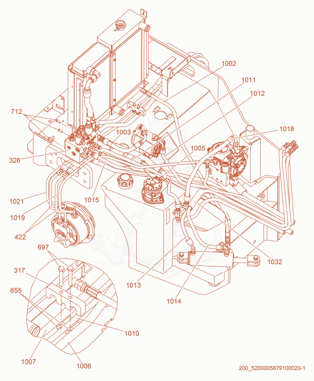 Exploded parts diagram of the Hydraulics-Front Frame of a Wacker Neuson RD27-120, with numbered balloons