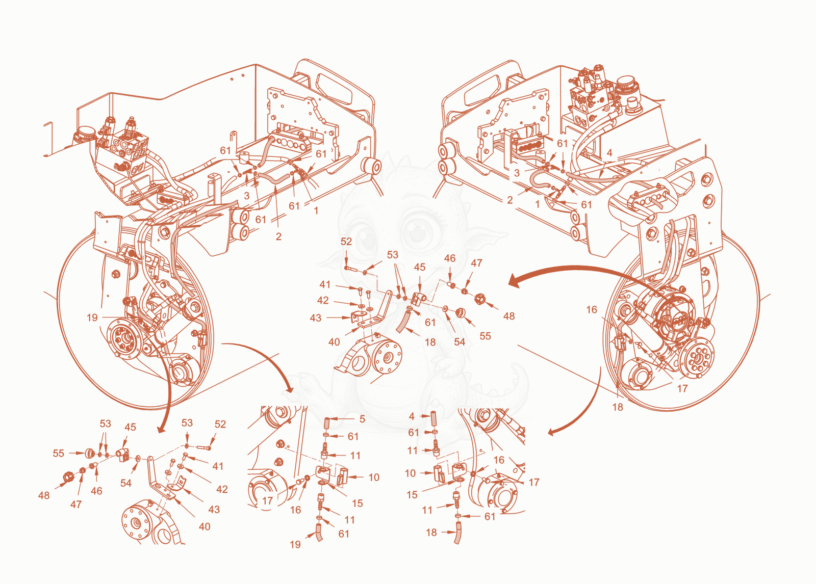 Exploded parts diagram of the sprinkling of a Wacker Neuson RD24-100C, with numbered balloons