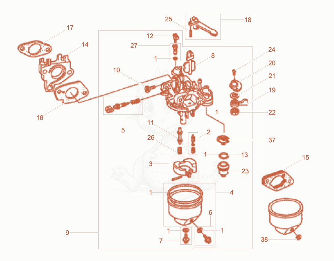Exploded parts diagram of the Carburetor of a Wacker Neuson BPU3750ATS, with numbered balloons