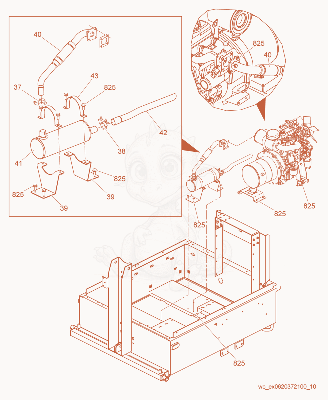 Exploded parts diagram of the Muffler cpl. of a Wacker Neuson LTW6K, with numbered balloons