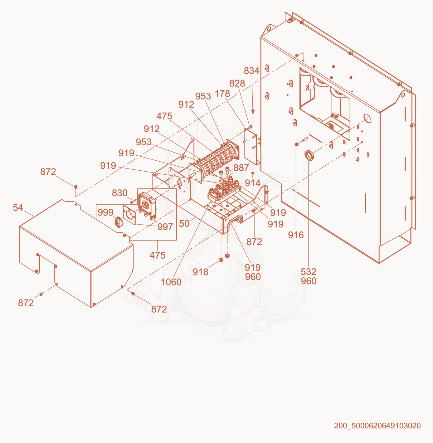 Exploded parts diagram of the Voltage Selector Switch Box of a Wacker Neuson G100, with numbered balloons