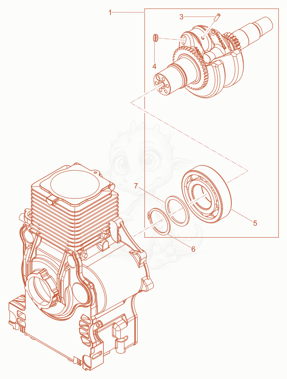 Exploded parts diagram of the Crankshaft of a Wacker Neuson XPUKMAT, with numbered balloons