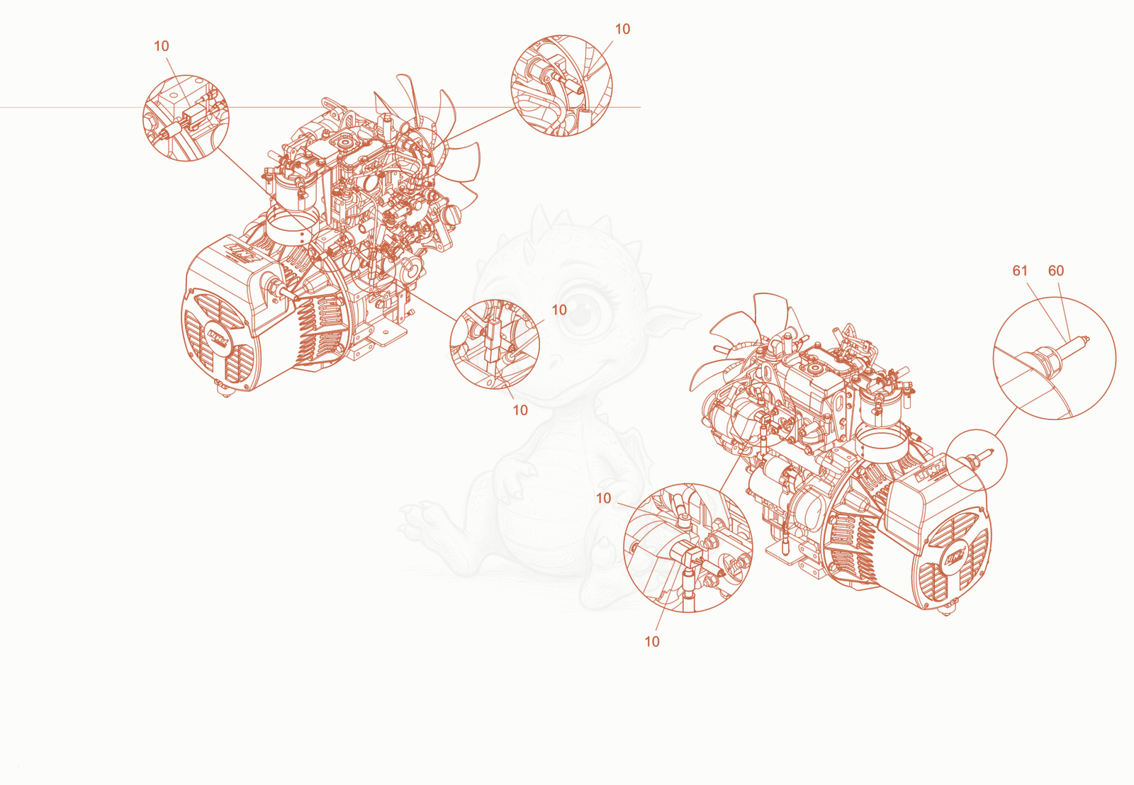 Exploded parts diagram of the cabling, engine of a Wacker Neuson LTN5YPK, with numbered balloons