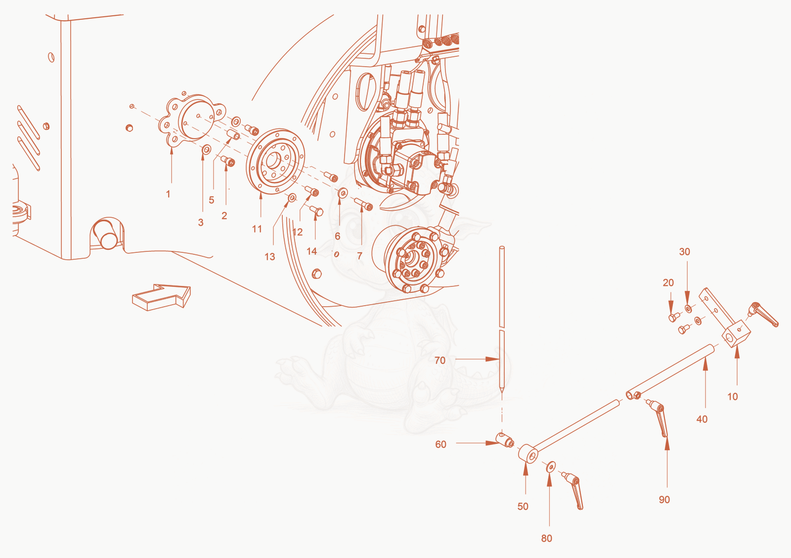 Exploded parts diagram of the edge pressing and cutting device add-on pieces of a Wacker Neuson RD40-130O, with numbered balloons