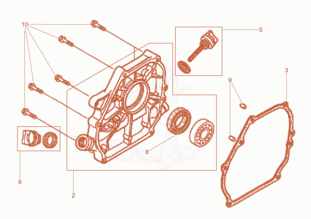Exploded parts diagram of the Crankcase cover of a Wacker Neuson WP1550AWCN, with numbered balloons