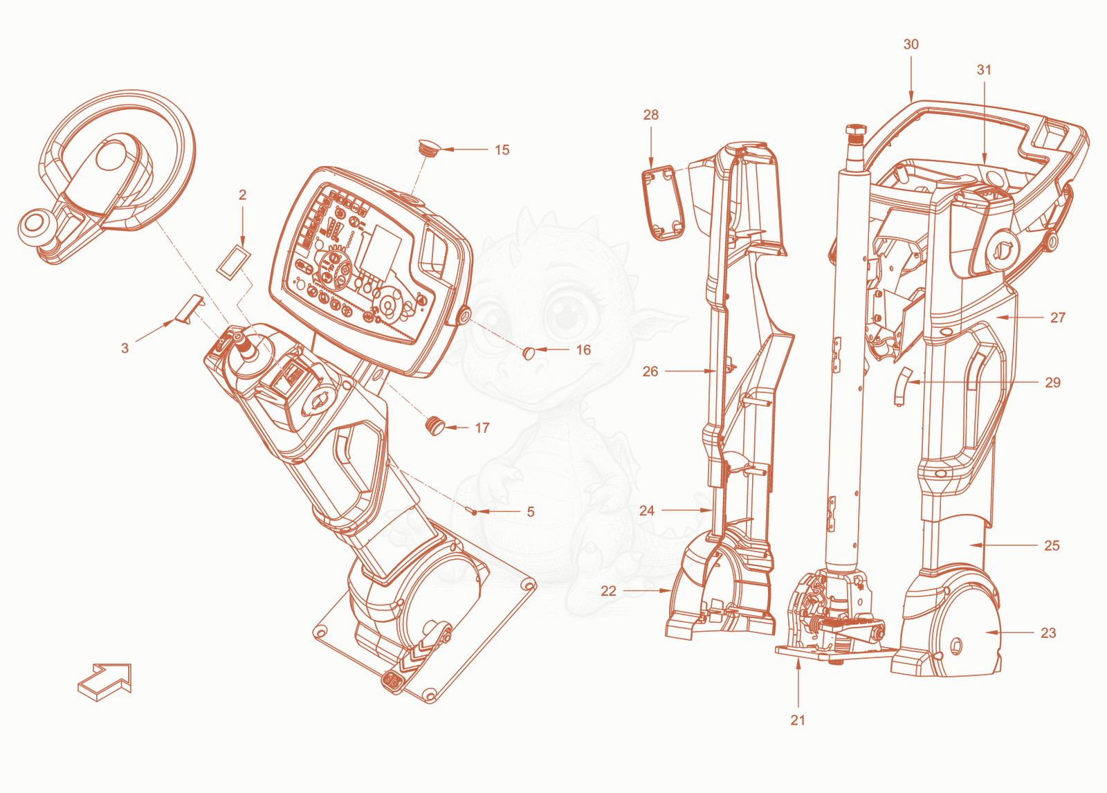 Exploded parts diagram of the canopies and covers of a Wacker Neuson RC110PROPS, with numbered balloons