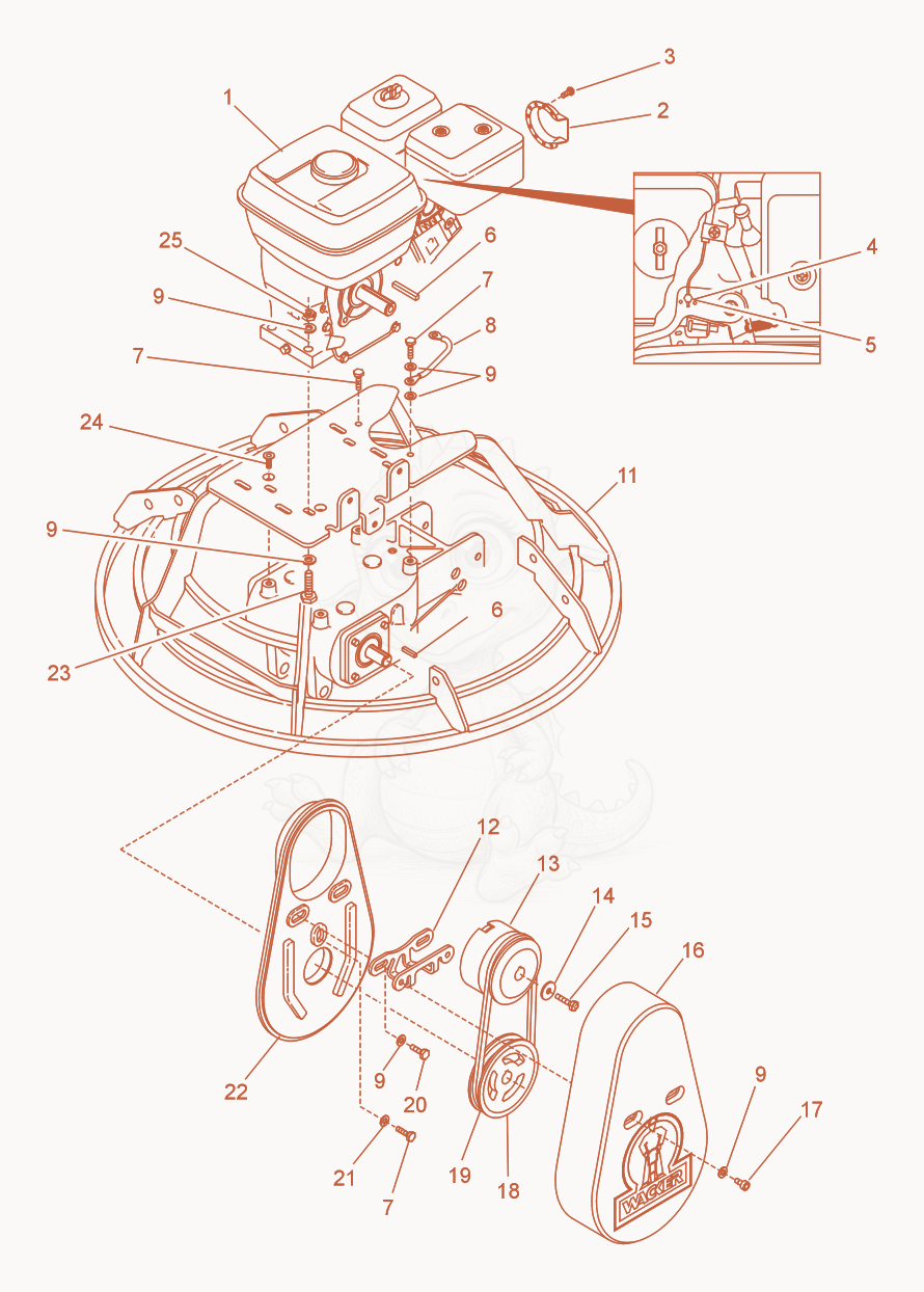Exploded parts diagram of the Drive System/Engine of a Wacker Neuson CT30AGT, with numbered balloons
