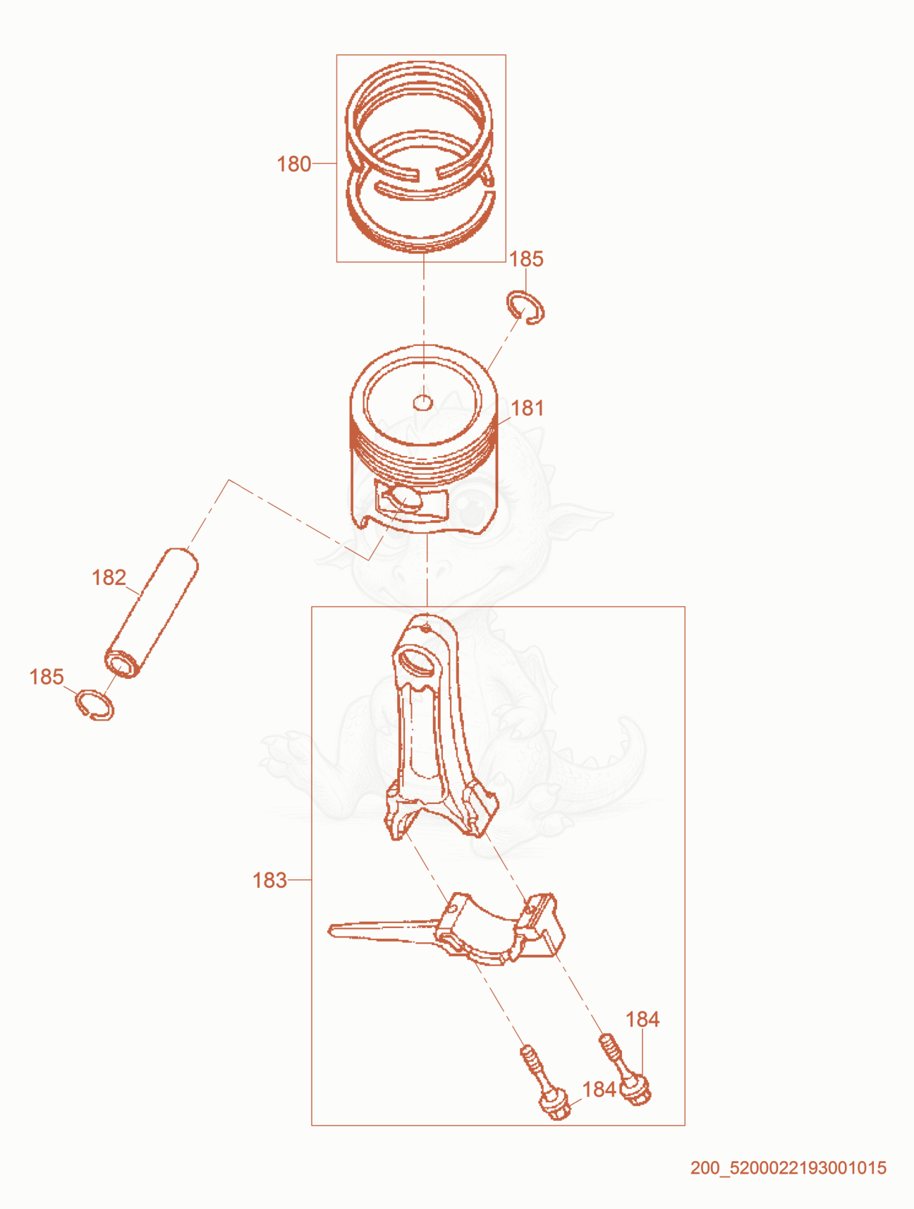 Despiece del Piston cpl. (standard) de una máquina Wacker Neuson RD7A, con globos numerados