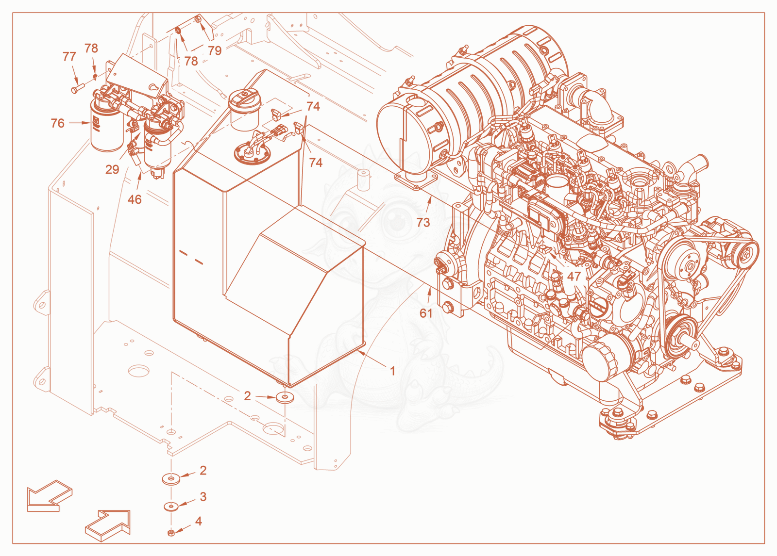 Exploded parts diagram of the fuel system of a Wacker Neuson RD40-130CDPF, with numbered balloons