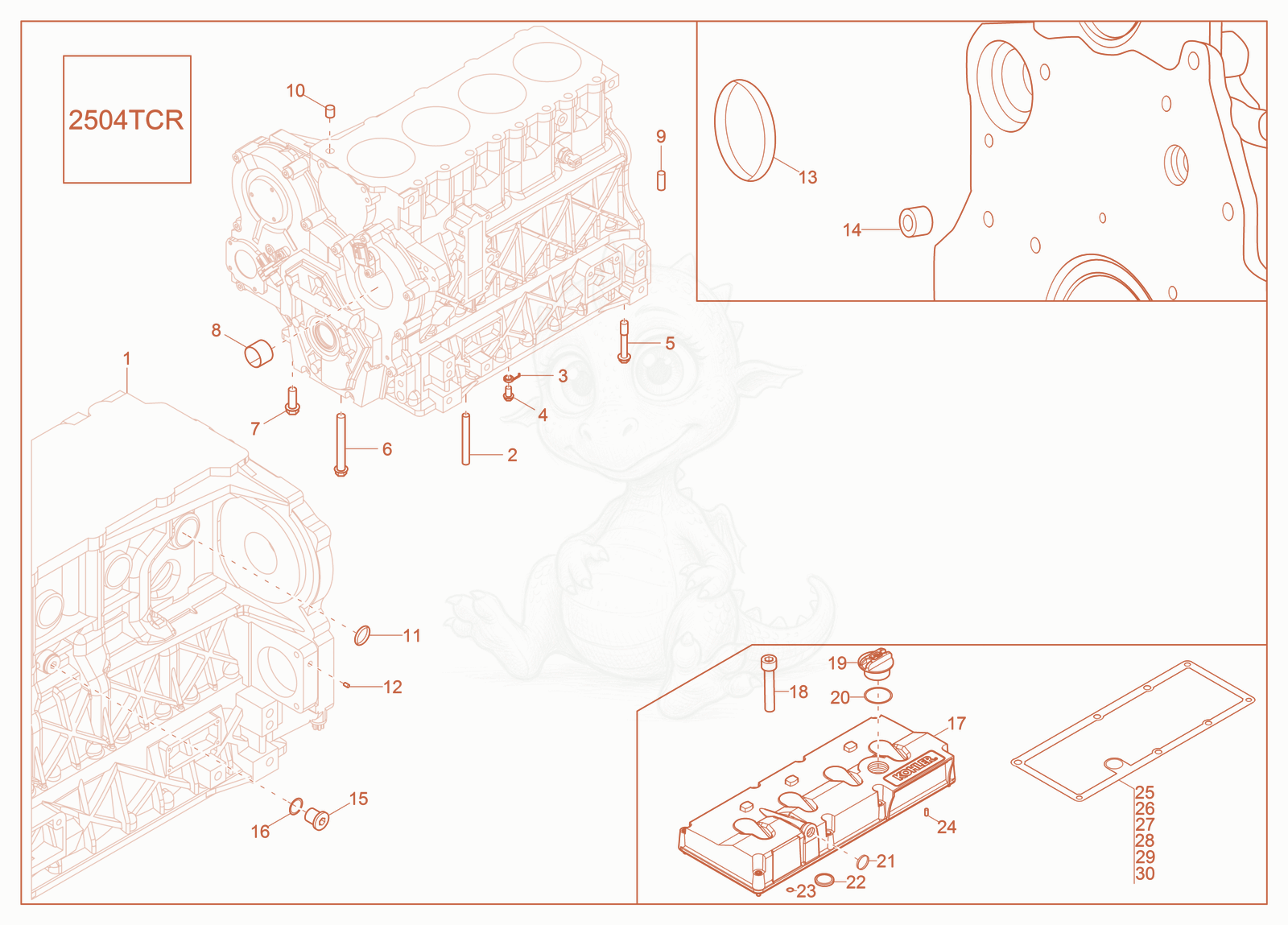 Exploded parts diagram of the Crankcase of a Wacker Neuson ST31(S08), with numbered balloons