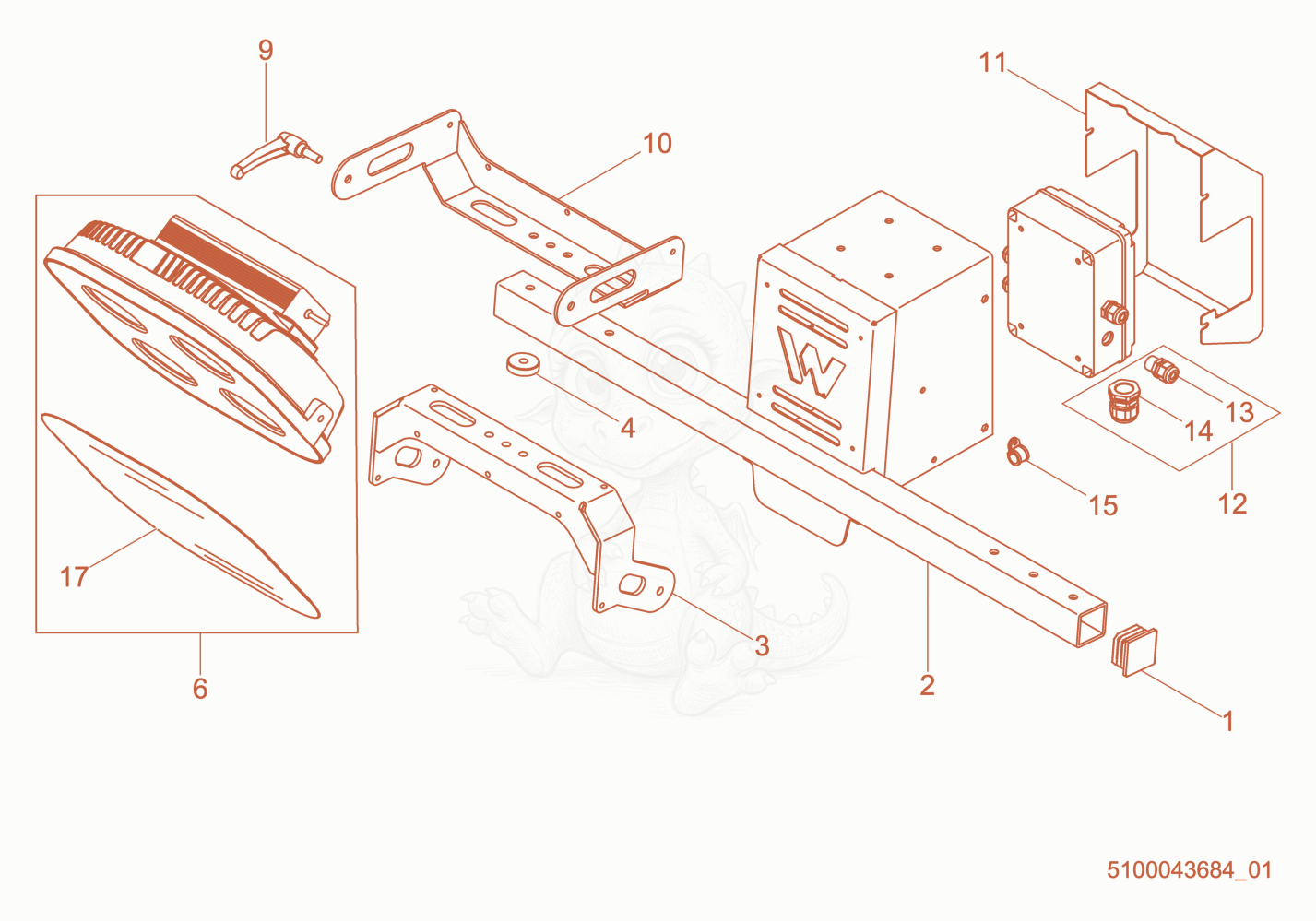 Exploded parts diagram of the LED Light cpl./Connection Box of a Wacker Neuson LTS4K, with numbered balloons