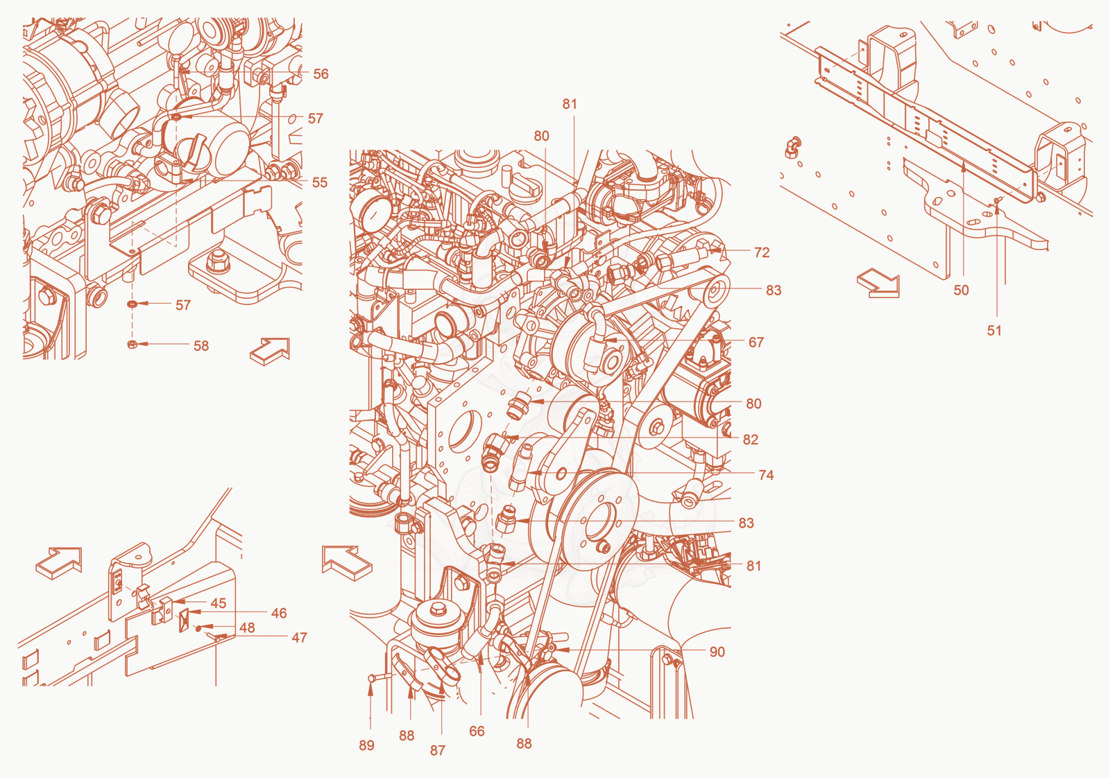 Exploded parts diagram of the exhaust aftertreatment of a Wacker Neuson RC110P, with numbered balloons