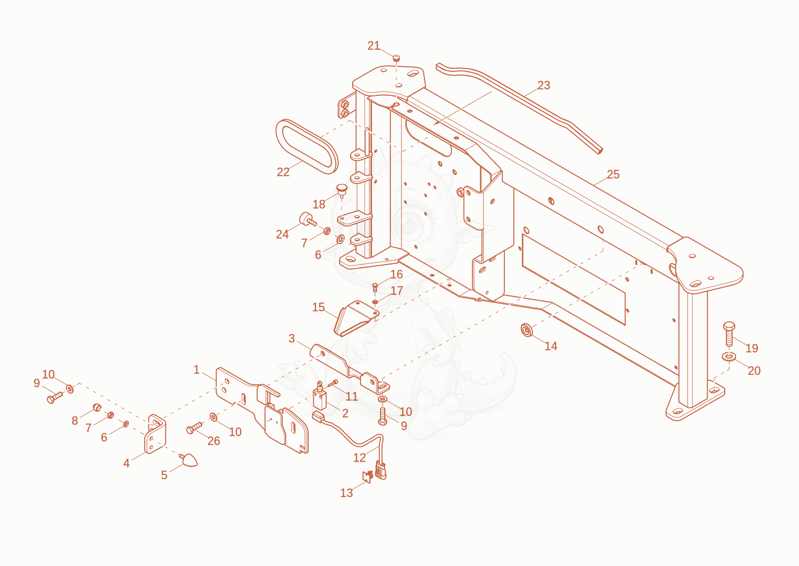 Exploded parts diagram of the REAR WALL of a Wacker Neuson DV125, with numbered balloons