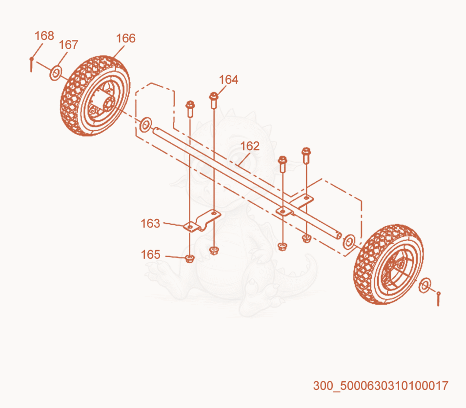 Exploded parts diagram of the Wheel Frame Assembly of a Wacker Neuson MG5, with numbered balloons