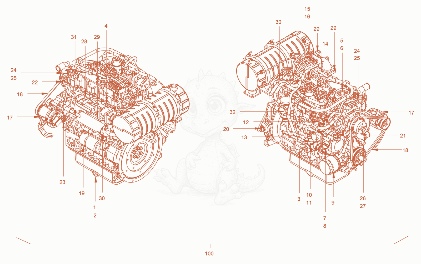 Exploded parts diagram of the pump drive and engine assembly of a Wacker Neuson RD45-140US, with numbered balloons