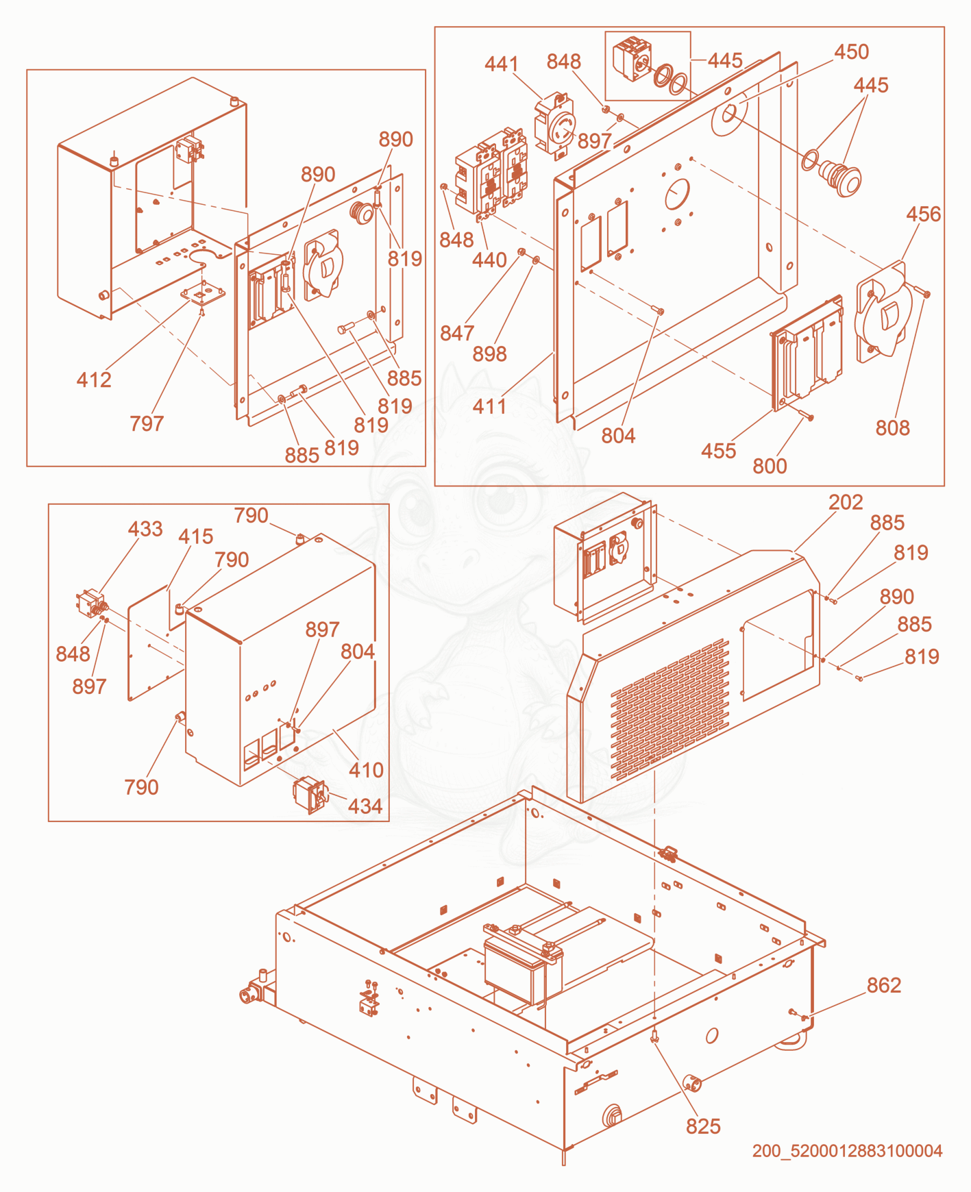 Exploded parts diagram of the Receptacle Panel cpl. of a Wacker Neuson LTW8K-VS, with numbered balloons