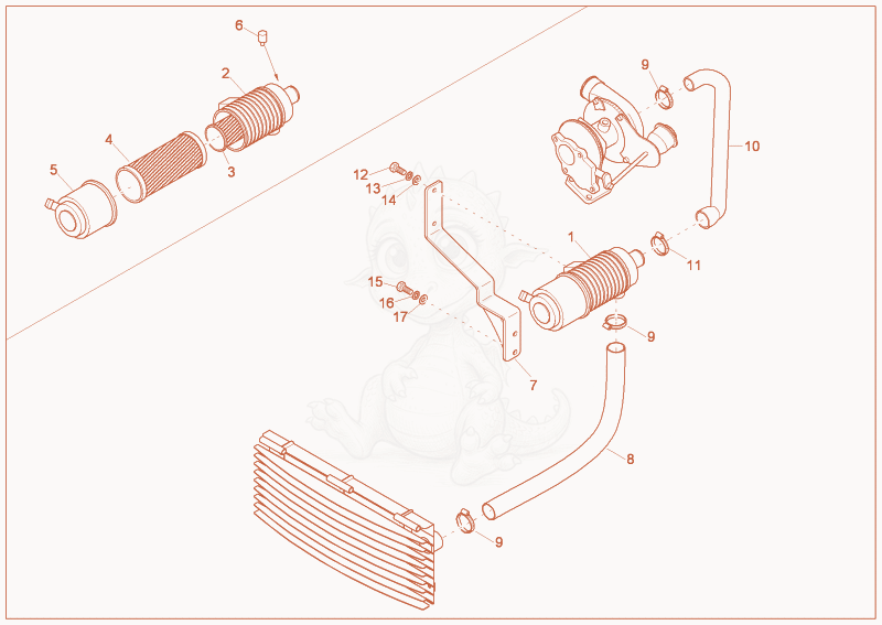 Exploded parts diagram of the air cleaner of a Wacker Neuson 5001, with numbered balloons