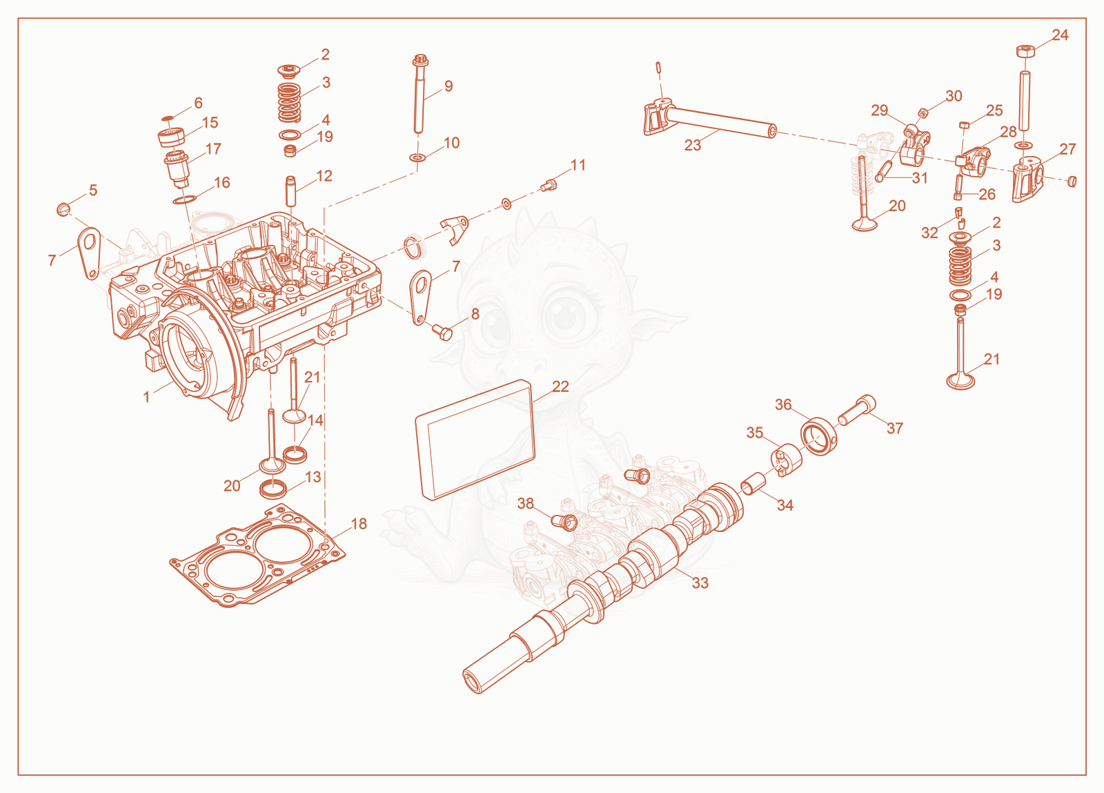 Exploded parts diagram of the Cylinder Head of a Wacker Neuson LTV4L, with numbered balloons