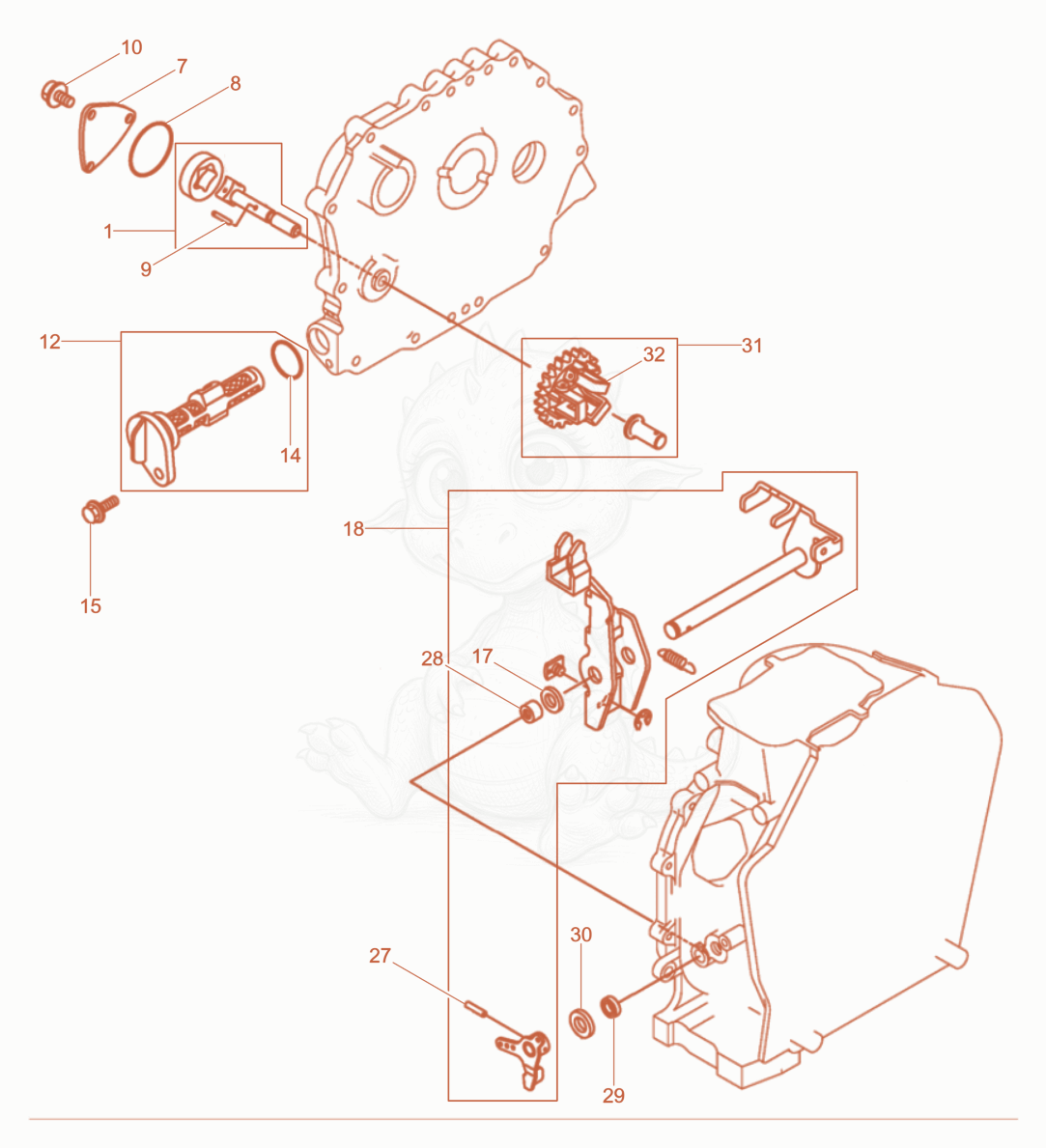 Despiece del Oil pump, Governor de una máquina Wacker Neuson DPU4045YE, con globos numerados