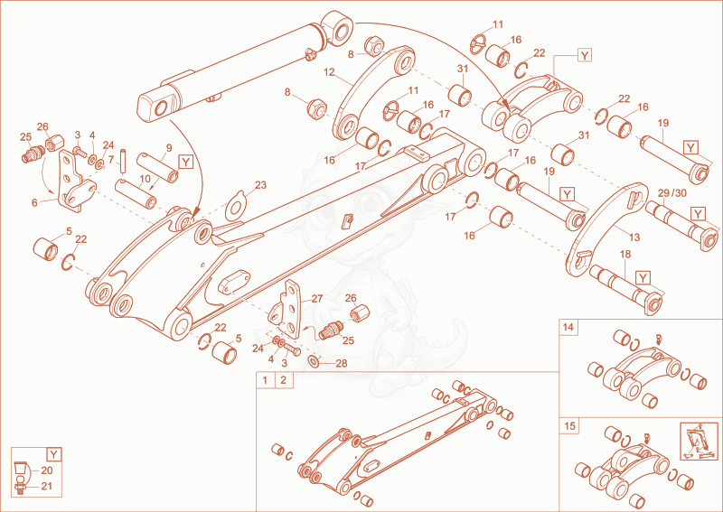 Exploded parts diagram of the dipperstick of a Wacker Neuson EZ17, with numbered balloons
