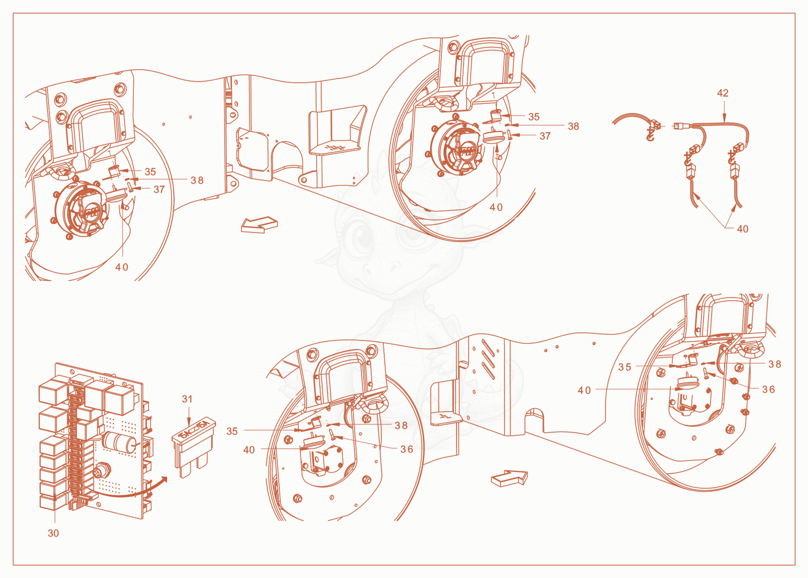 Exploded parts diagram of the roller drum lighting of a Wacker Neuson RD24-100C, with numbered balloons