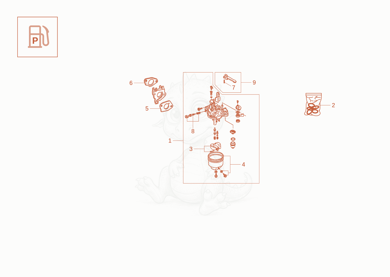 Exploded parts diagram of the carburetor of a Wacker Neuson DT08, with numbered balloons