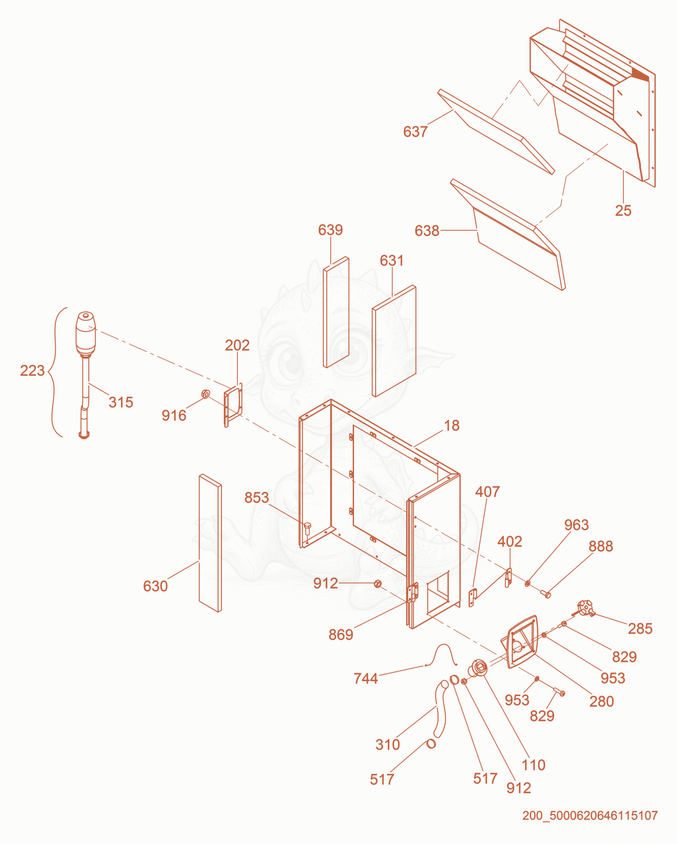 Exploded parts diagram of the Rear Enclosure w/Fuel Fill of a Wacker Neuson G70, with numbered balloons