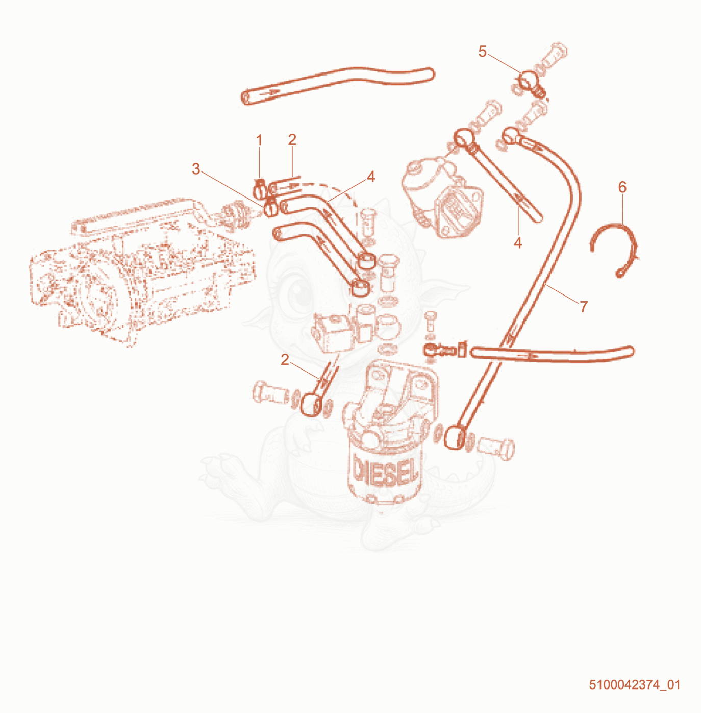 Exploded parts diagram of the Fuel Pipes of a Wacker Neuson RTLX-SC3, with numbered balloons