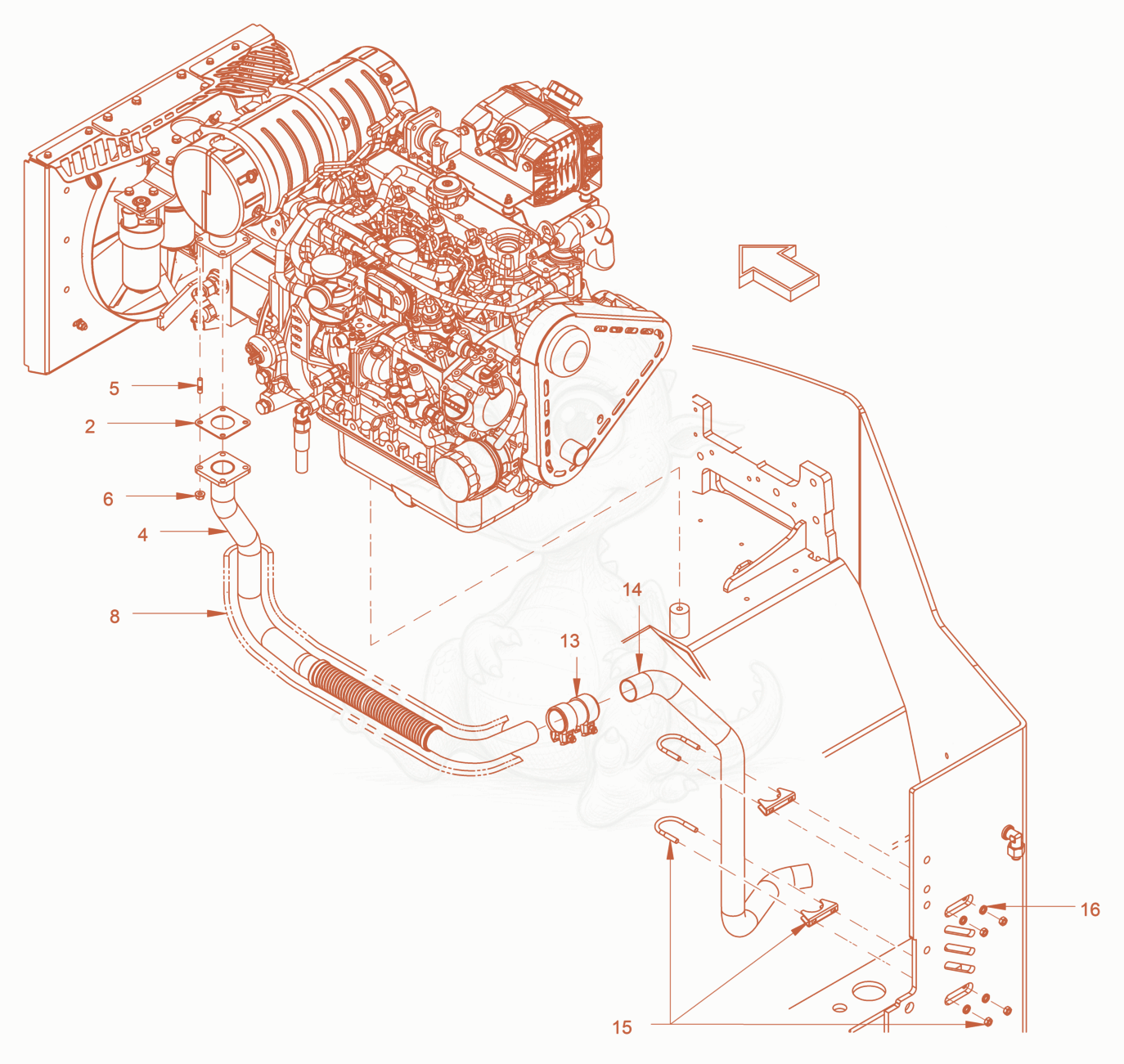 Exploded parts diagram of the exhaust system of a Wacker Neuson RD45-140US, with numbered balloons