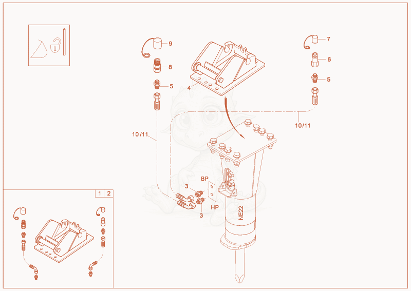 Despiece del KIT HYDR. BREAKER de una máquina Wacker Neuson 3503RD, con globos numerados