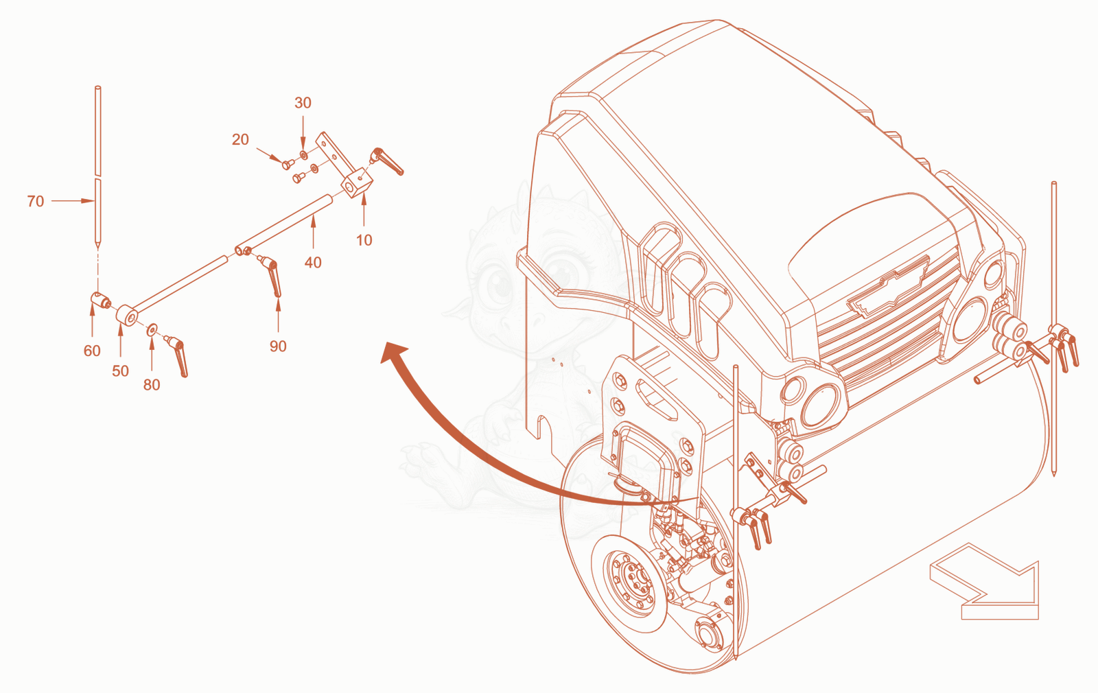 Exploded parts diagram of the track indicator of a Wacker Neuson RD24-100CE, with numbered balloons