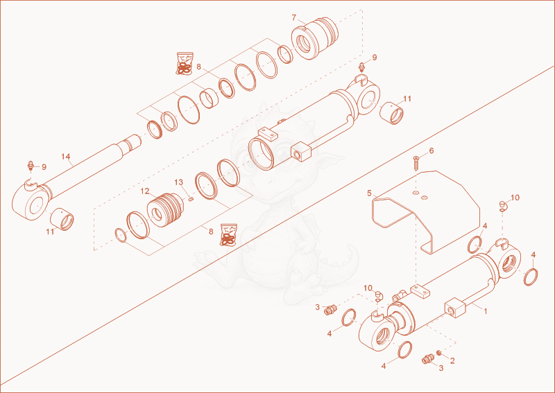 Exploded parts diagram of the blade cylinder of a Wacker Neuson EZ38, with numbered balloons