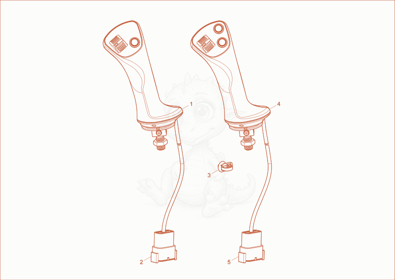 Despiece del joystick de una máquina Wacker Neuson DW50-2, con globos numerados
