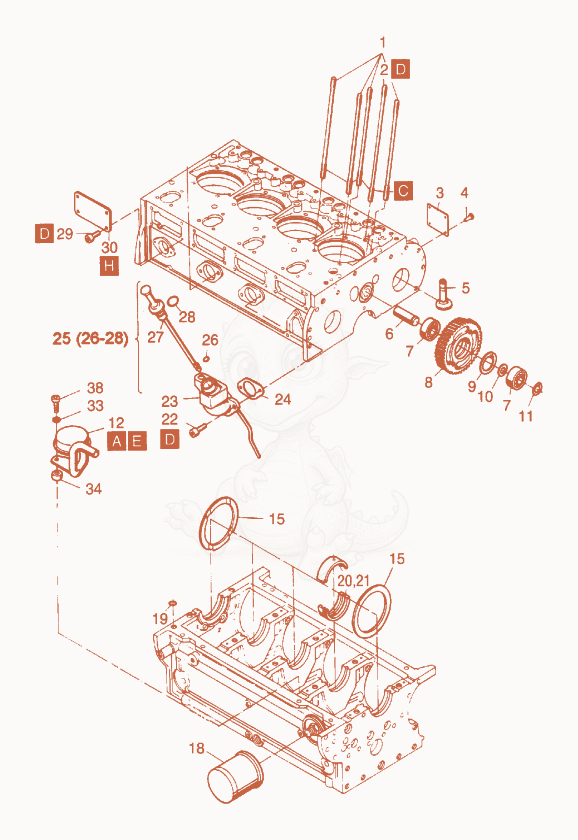Exploded parts diagram of the Crankcase cpl. of a Wacker Neuson RD25, with numbered balloons