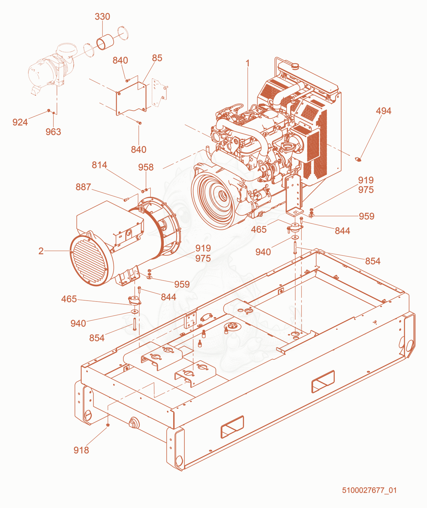 Exploded parts diagram of the Generator/Engine of a Wacker Neuson G50, with numbered balloons