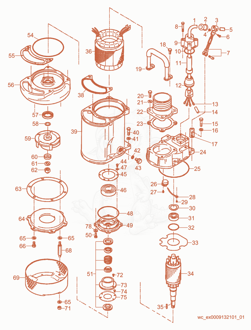Exploded parts diagram of the Pump Components of a Wacker Neuson PS23703, with numbered balloons