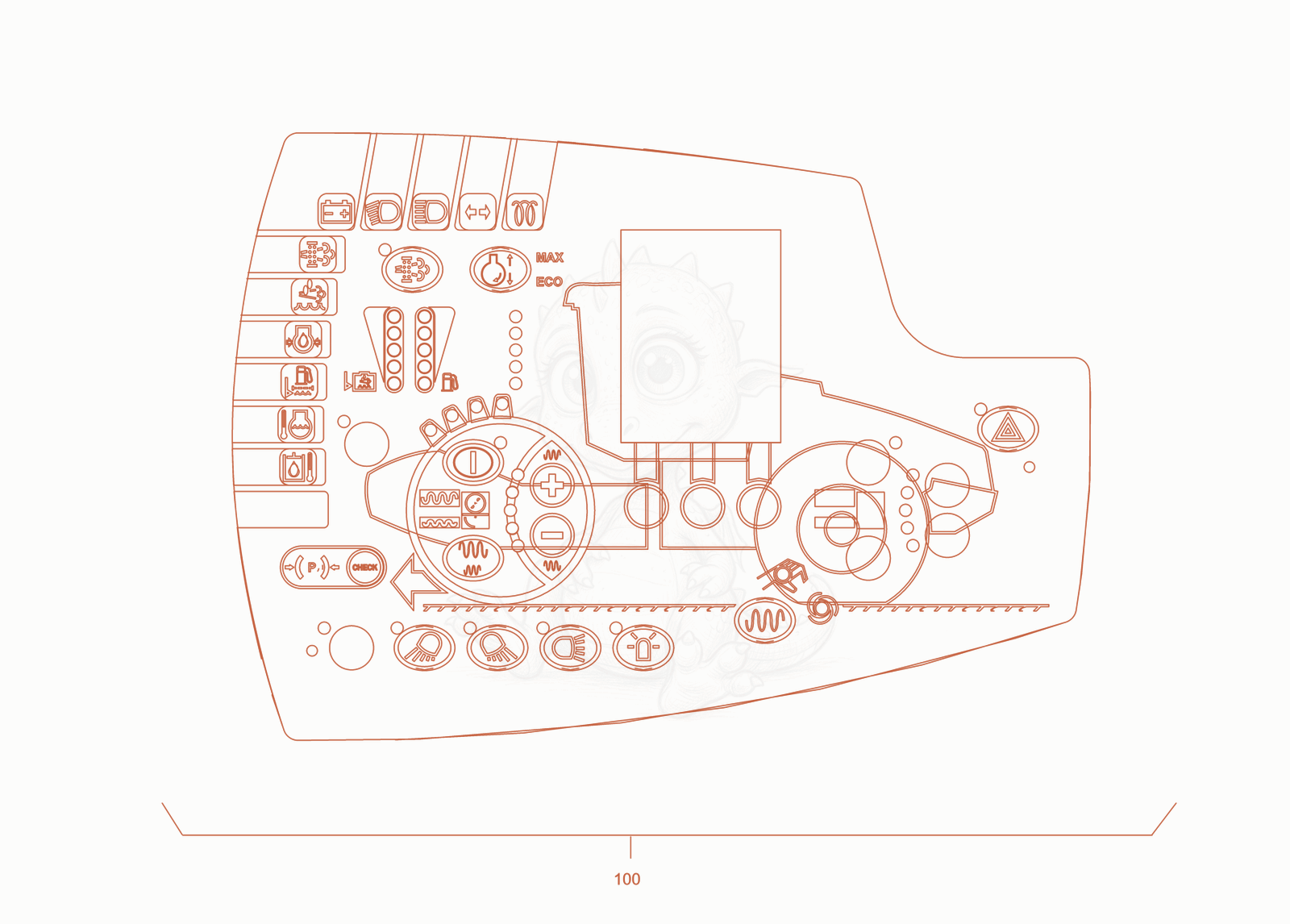 Exploded parts diagram of the instrument panel of a Wacker Neuson RC110CAB, with numbered balloons