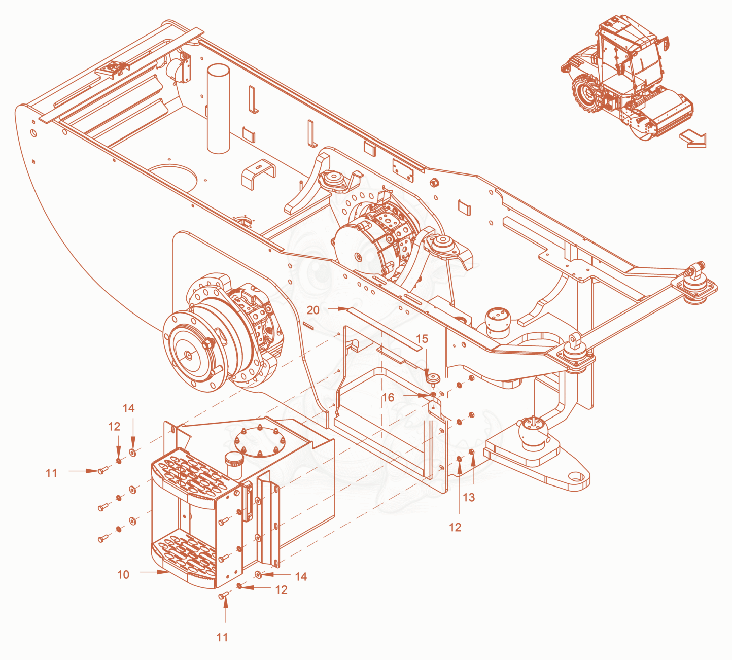 Exploded parts diagram of the Oil Tank of a Wacker Neuson RC70PUS, with numbered balloons