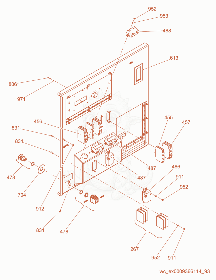 Exploded parts diagram of the Receptacle Panel cpl. of a Wacker Neuson G85, with numbered balloons