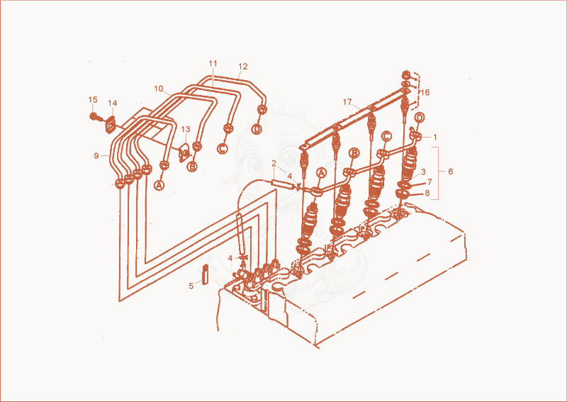 Exploded parts diagram of the fuel injection equipment of a Wacker Neuson 3500/6002, with numbered balloons
