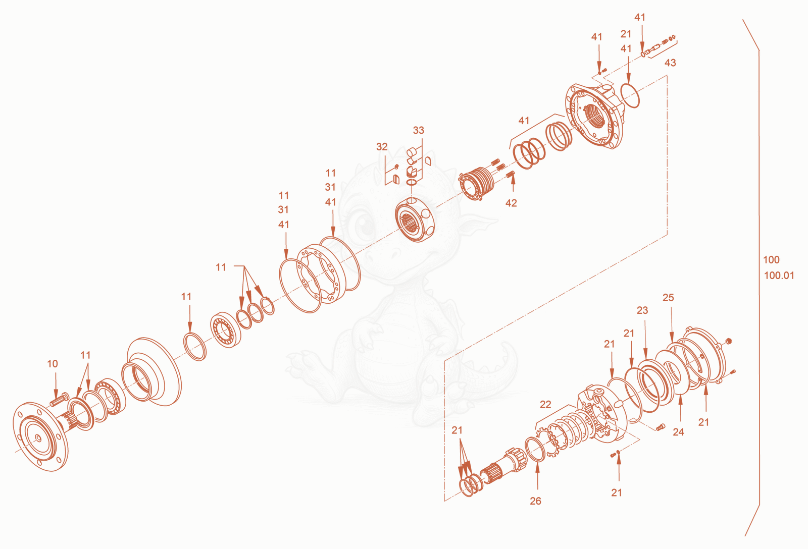 Exploded parts diagram of the Gear Hub Motor of a Wacker Neuson RC70VOUS, with numbered balloons