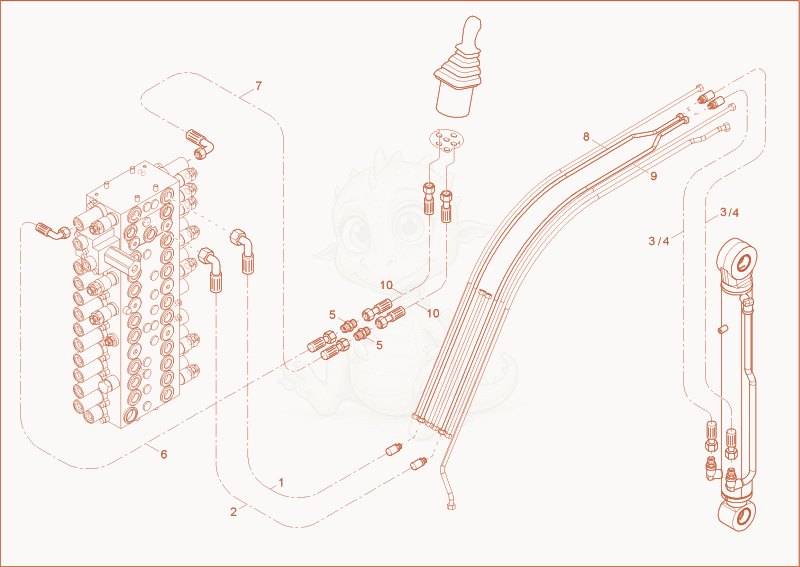 Exploded parts diagram of the BUCKET OPERATION (DIPPER ARM LONG) of a Wacker Neuson 6003, with numbered balloons